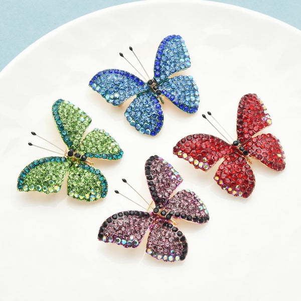 Full Rhinestone Butterfly Brooches For Women Unisex 4-color Insect Weddings Office Brooch