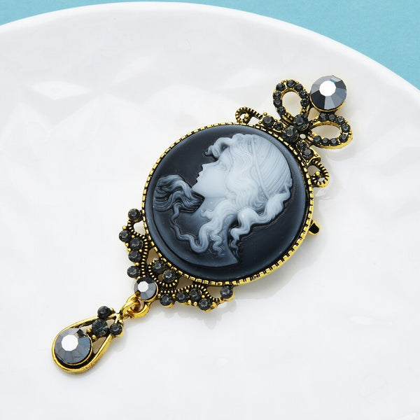 Broches vintage con insignia de cabeza de dama para mujer