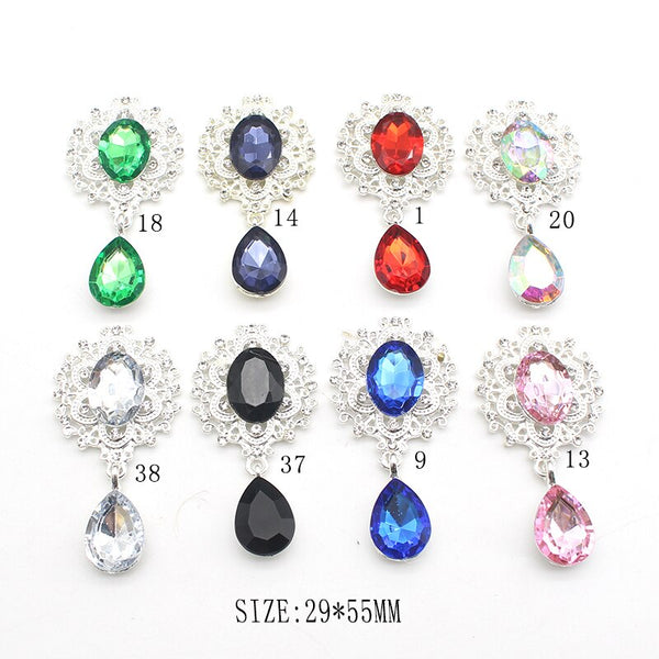 10Pcs/Lot 29*55mm Alloy Flat Bottom Water Drop Brooch Pendant DIY  Accessories