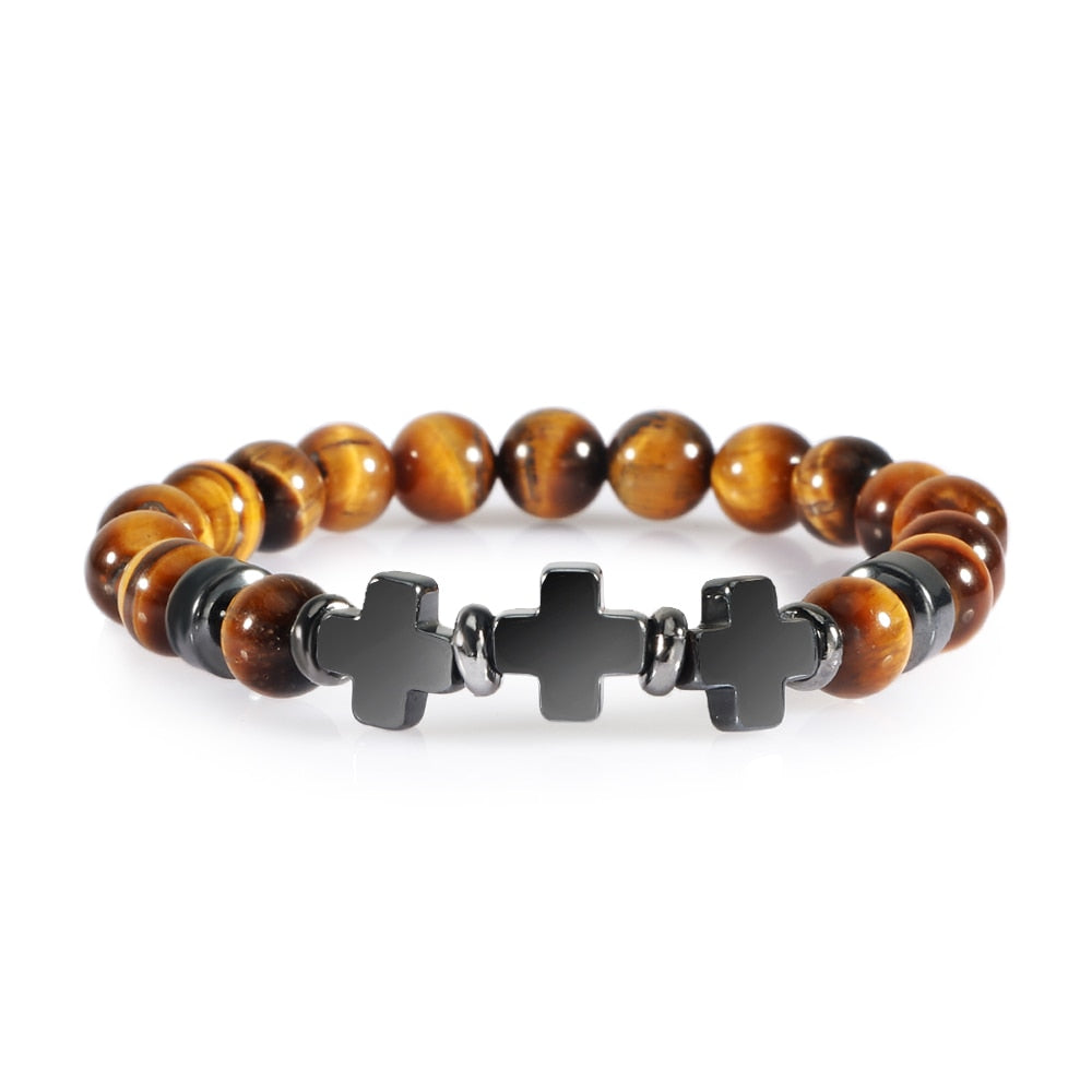 Tiger Eye Beaded Bracelets Bangles Men Braided Rope Healing Balance