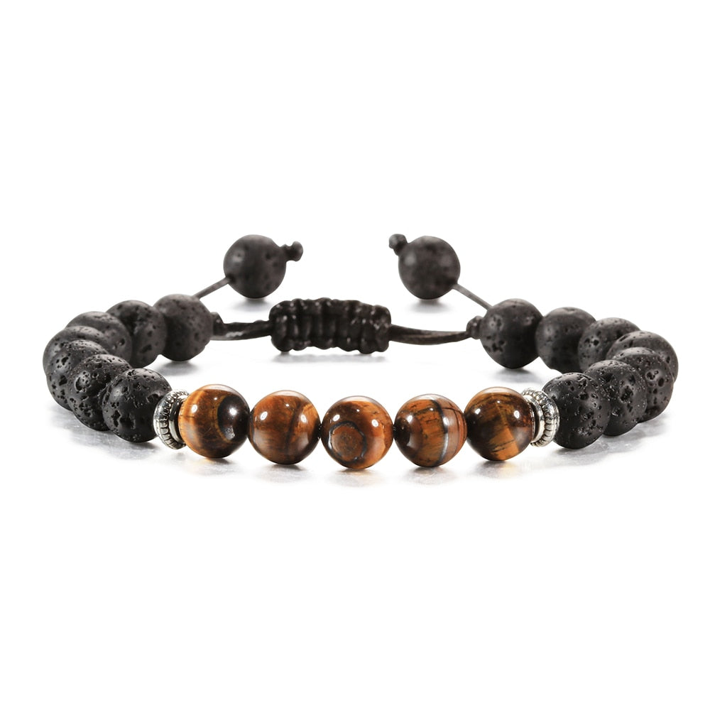 Tiger Eye Beaded Bracelets Bangles Men Braided Rope Healing Balance