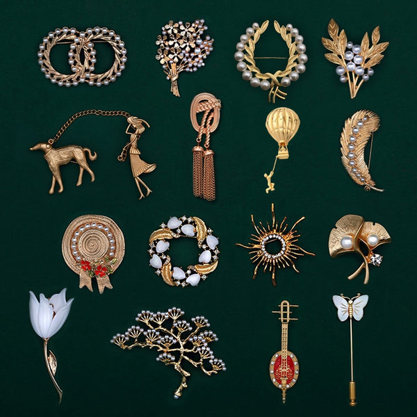 Vintage Creative Baroque Plant Pearls Pin Brooches Tree Leaf Flower Brooch For Women
