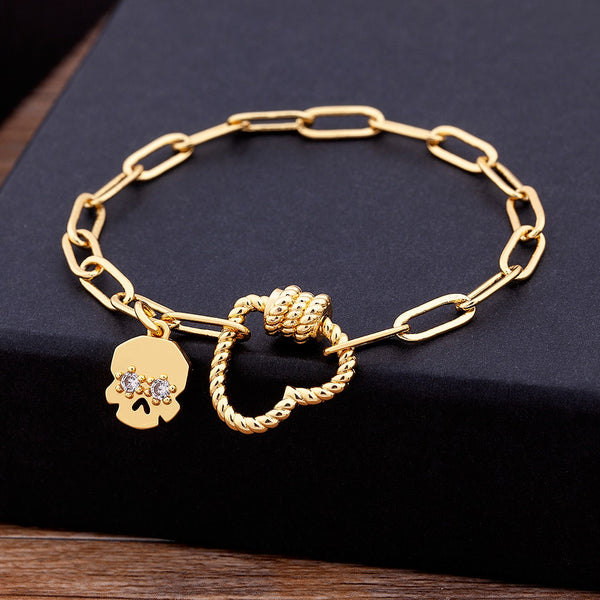 Pulseras de cadena de corazón con circonita cúbica de cobre estilo bohemio, diseño original, para hombre y mujer.