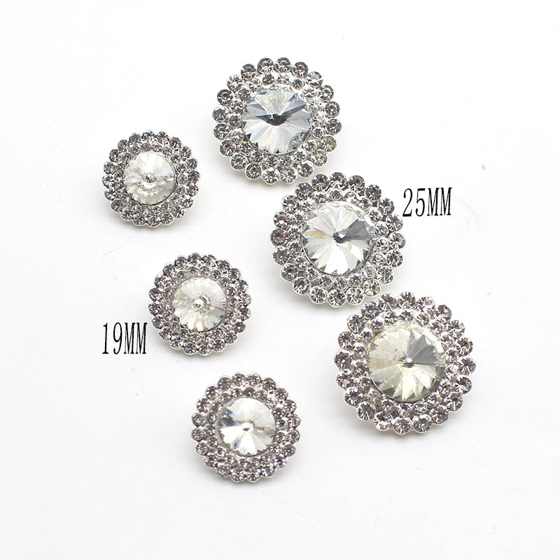 10Psc/Lot Rhinestone Round Mixed Size Alloy Buckle Sewing Button Decoration DIY