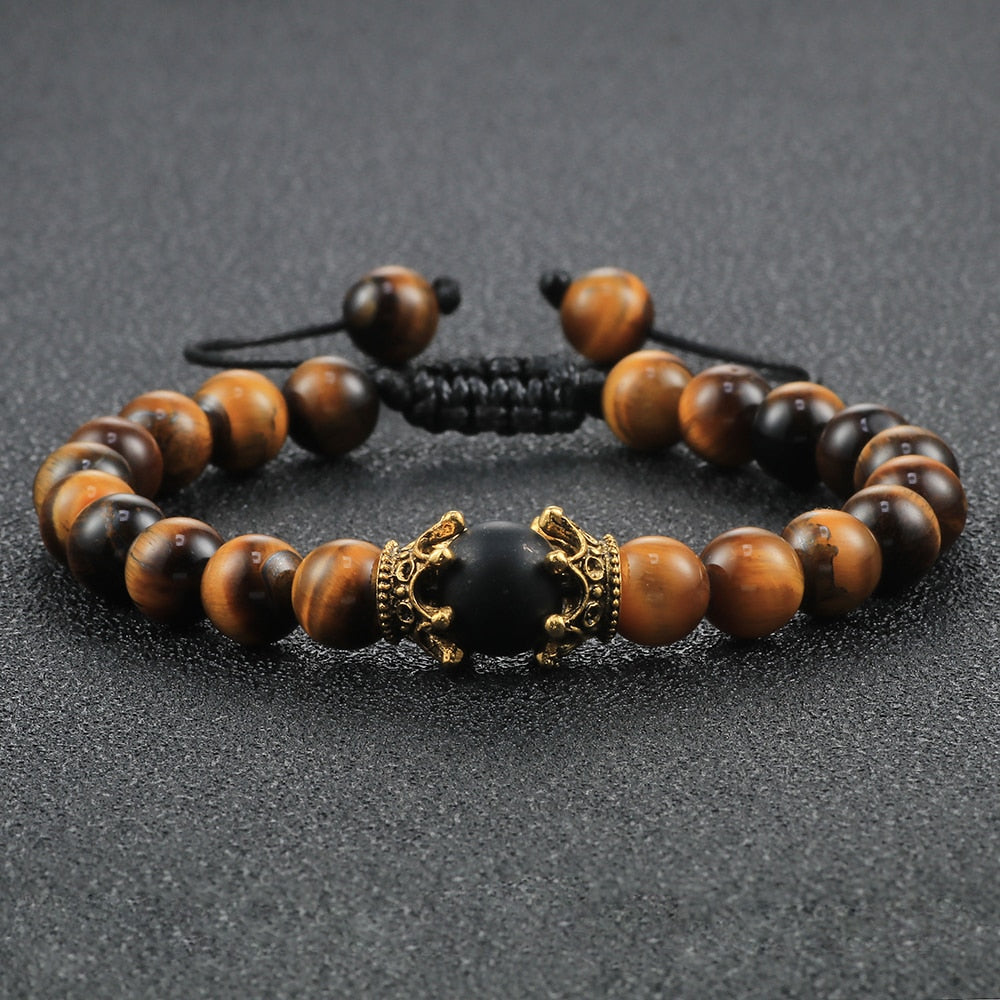 Tiger Eye Beaded Bracelets Bangles Men Braided Rope Healing Balance