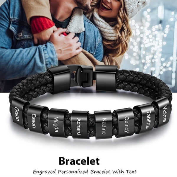 Pulseras de cuero trenzado personalizadas para hombre