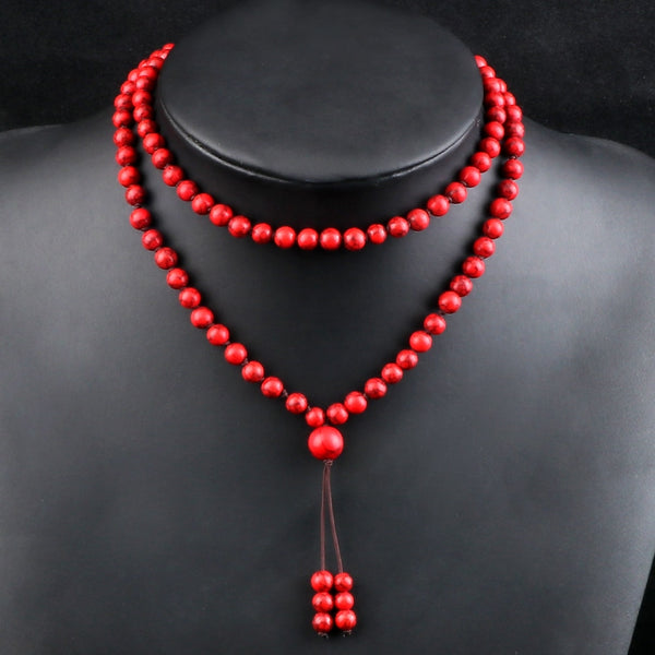 Pulseras y collares de cuentas de piedra de pino rojo de la suerte de 6 y 8 mm