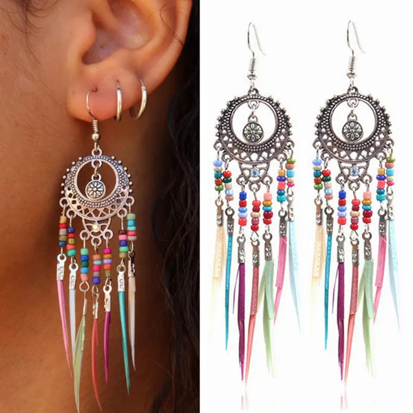 Pendientes de plumas bohemias