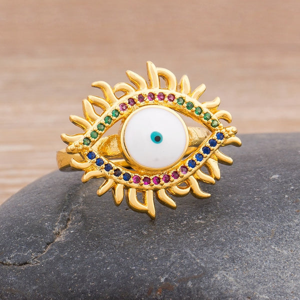 Anillos ajustables clásicos de circonita cúbica con ojo turco