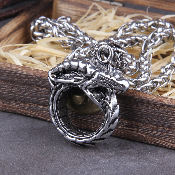 Collar con colgante de cadena de serpiente Ouroboros enorme de acero inoxidable estilo punk