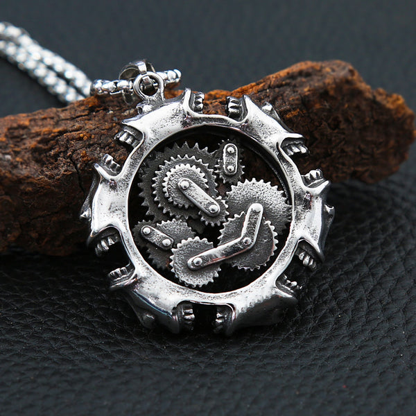 Collar con colgante de calavera mecánica punk rock para hombre