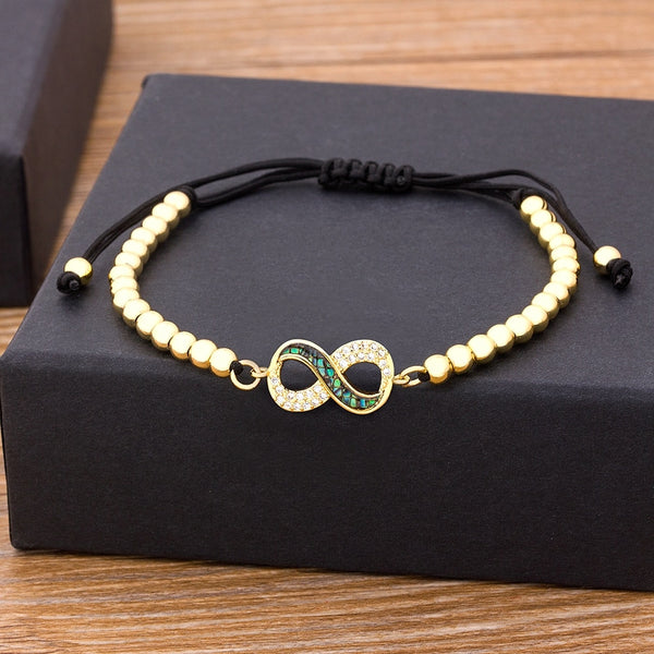 Nuevo clásico de lujo de cobre macramé pavé CZ de 4 mm con cuentas en 8 formas para hombres y mujeres