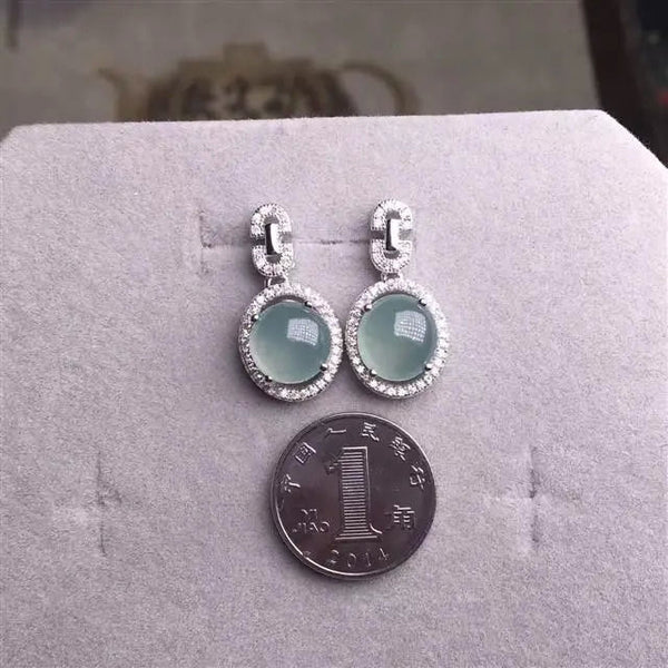 Natural chalcedony oval diamond shining craft earrings