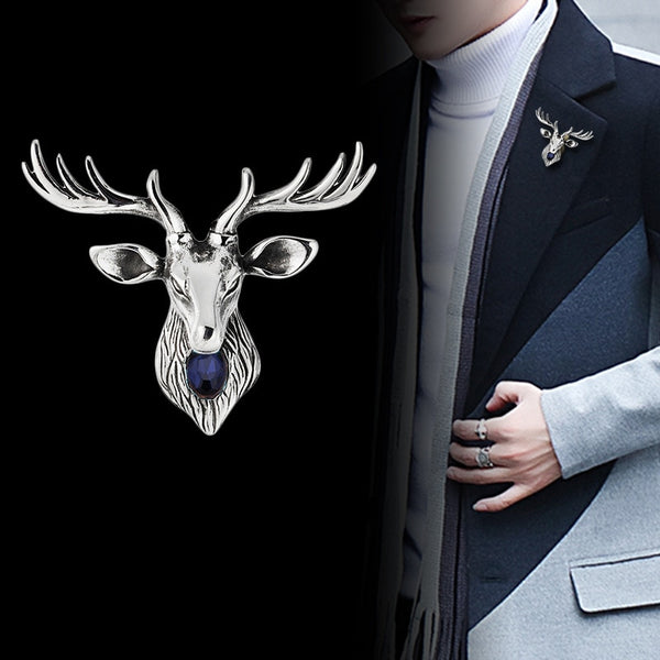 New Retro Metal Elk Brooch Pin Animal Crystal Corsage Suit Coat Lapel Pins Christmas Gifts