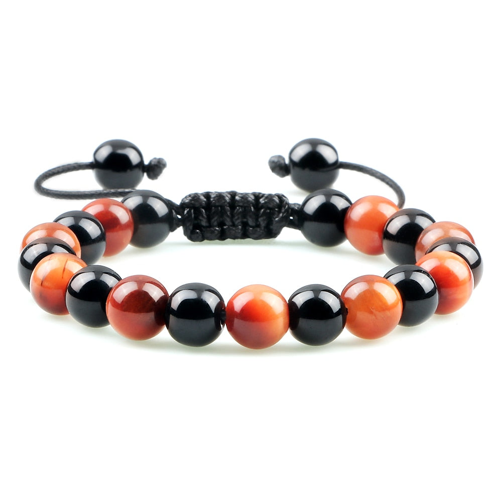 Hot 2pcs/set Men Beaded Bracelets Tiger Eye Lava Natural Stone Onyx Beaded Couple Distance Bracelets