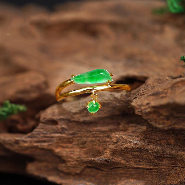 new natural sun green willow leaf with chalcedony opening adjustable ring