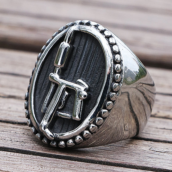 Anillo de sello de máquina de tatuaje gótico para hombre y mujer, de acero inoxidable, para motociclistas.