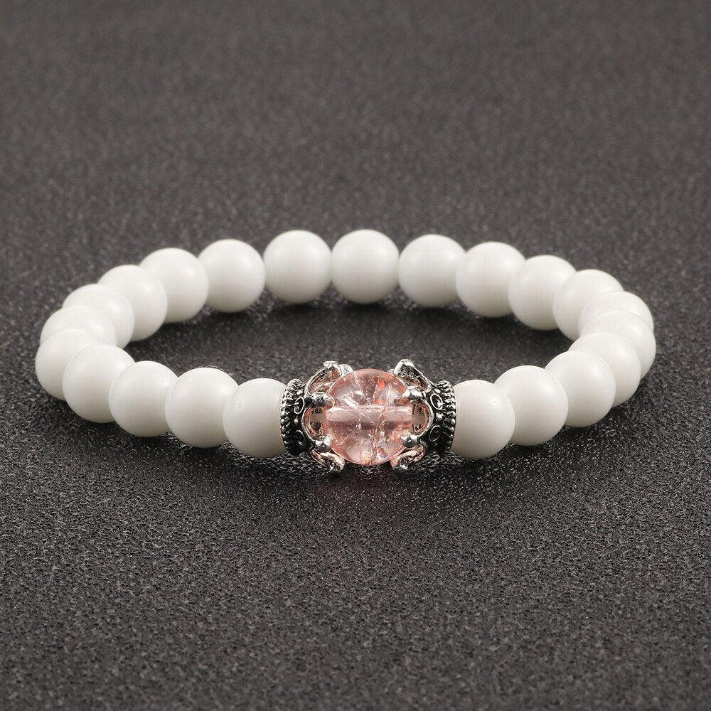 Charm Natural Stone Imperial Crown Bracelet White Yoga Beaded Bracelet For Men Women