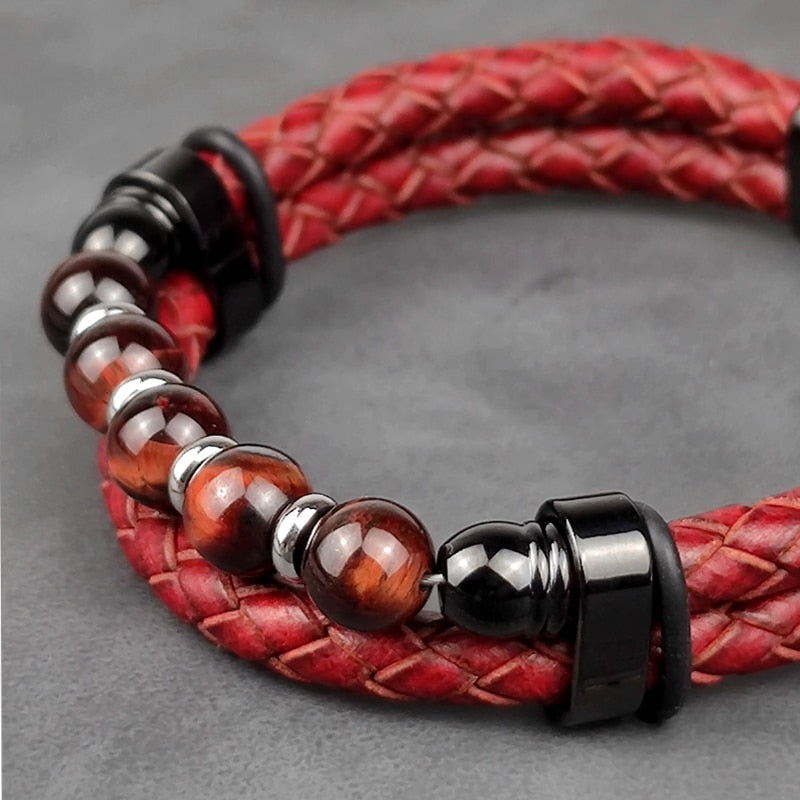 New Red Natural Round Chakra Bead Stone Men Bracelet
