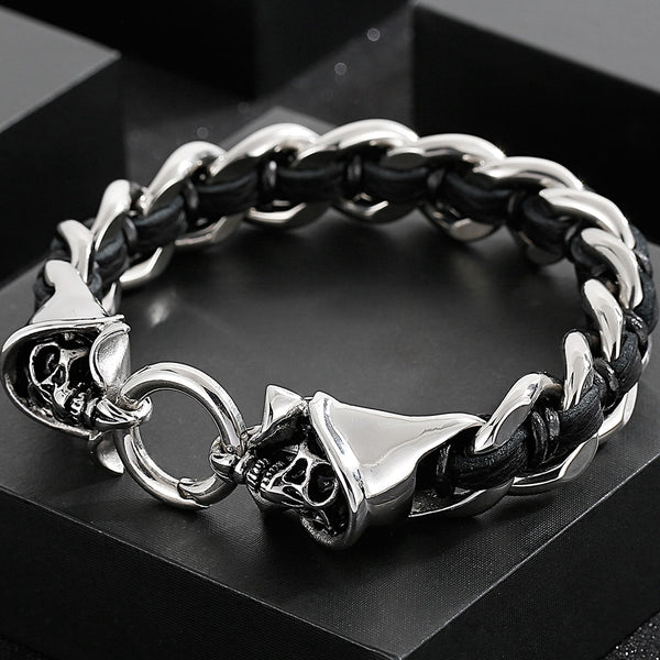 Pulsera gótica con cabeza de calavera para hombre y niño, talla grande, 24 cm, 9,4 cm. Pulsera Leatherman para hombre.