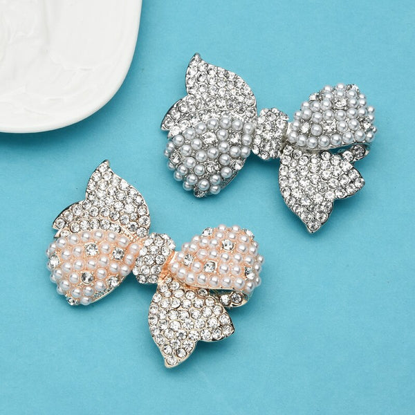 Sparkling Rhinestone Pearl Bowknot Broocohes For Women