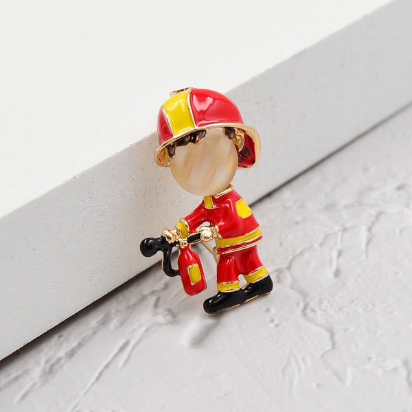 Red Blue Enamel Firemen Brooch Pin Cute Opal Figure Brooches