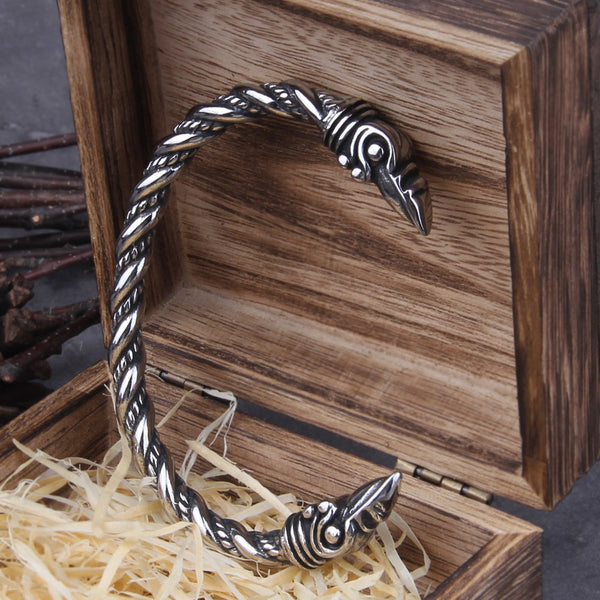 Pulsera de acero inoxidable con diseño de cuervo nórdico vikingo, ajustable, para hombre