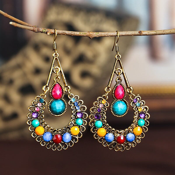 Pendientes vintage bohemios con forma de gota de agua para mujer
