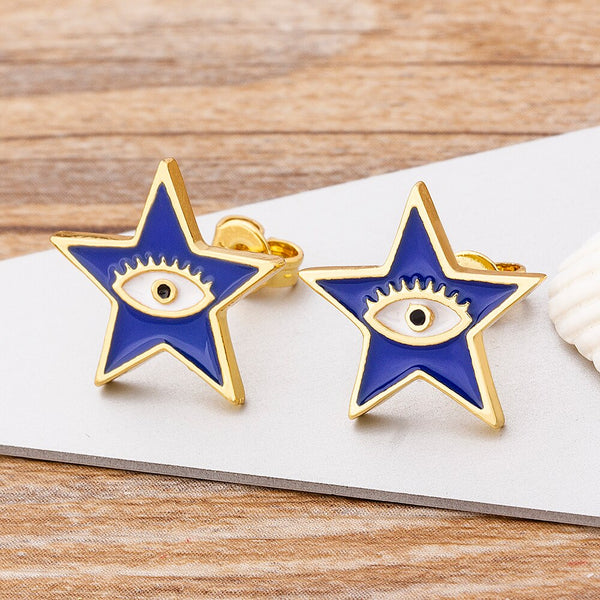 Pendientes de botón con forma de estrella en colores rojo, azul y negro muy populares