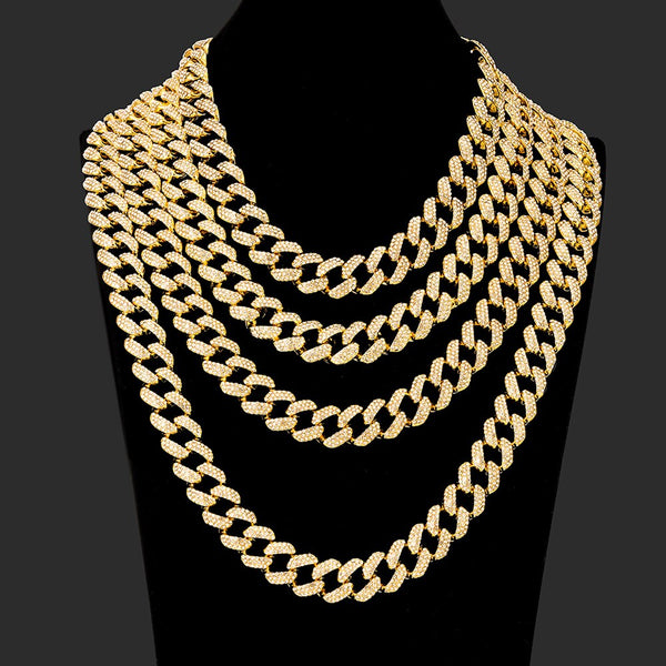 Collar y pulsera de 18 mm con diseño de hip hop, gargantilla cubana con diamantes
