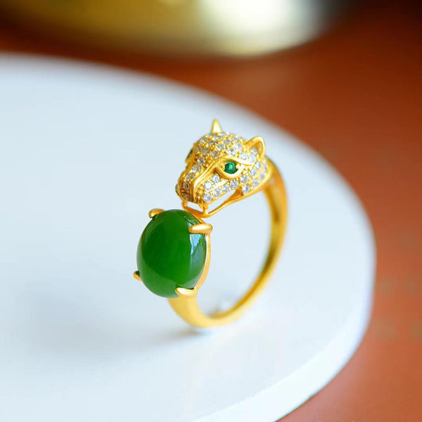Anillo abierto de fideos de huevo de guepardo con jaspe hetiano natural