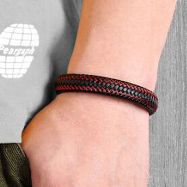 Pulsera trenzada de cuero rojo para hombre, pulsera con cierre magnético negro, pulsera trenzada