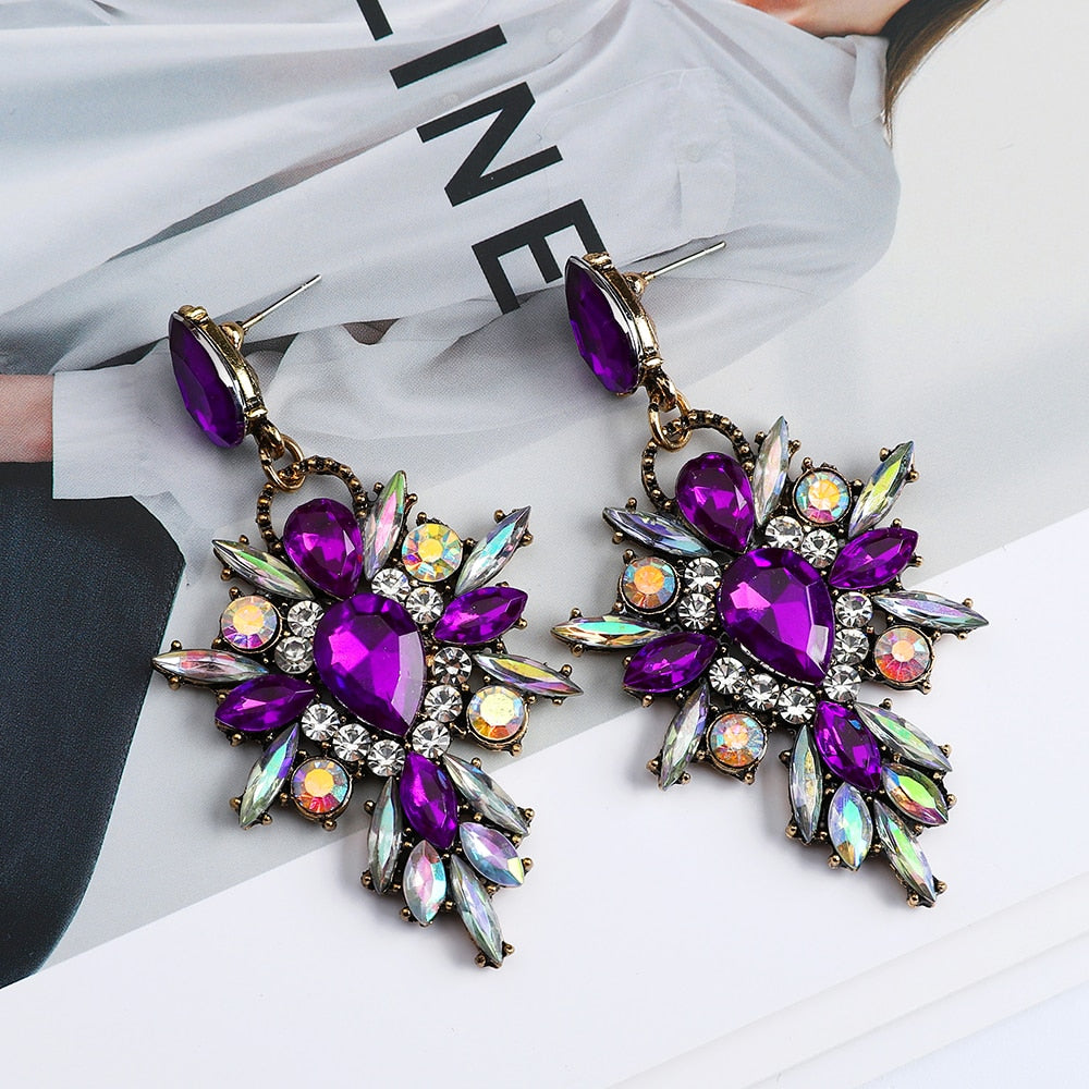 African Exaggerated Sparkly Crystal Dangle Drop Earrings For Women