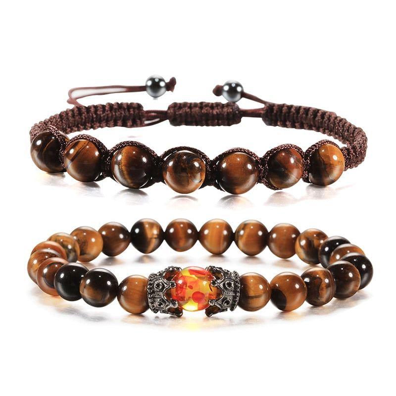 Tiger Eye Beaded Bracelets Bangles Men Braided Rope Healing Balance