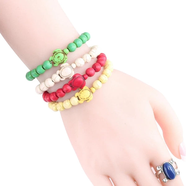 High Quality Summer Sea Turtle Beads Bracelets Classic Natural Stone Elastic Bracelets