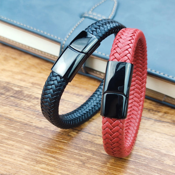 Pulsera clásica de cuero genuino trenzado de 16 hebras