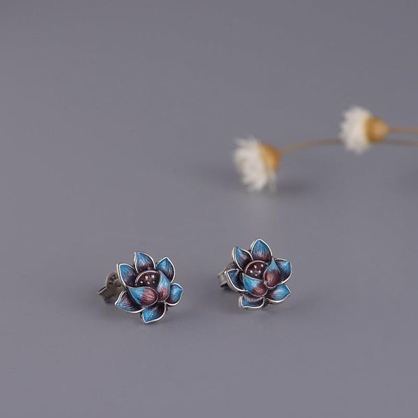 Original design cloisonne enamel porcelain lotus earrings