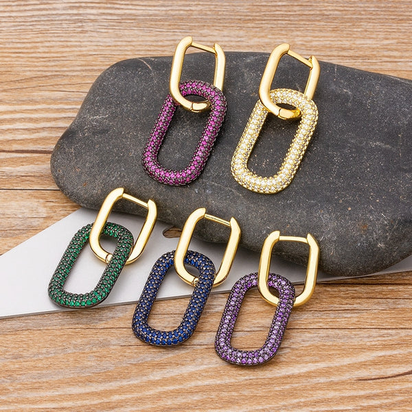 Nuevo diseño de pendientes geométricos de cristal con 5 colores a elegir