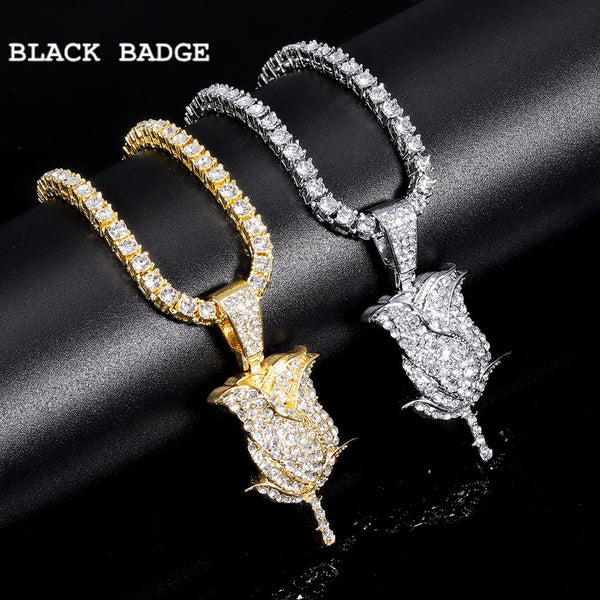 Bling Rhinestone Rose Petals Pendant Necklace For Women