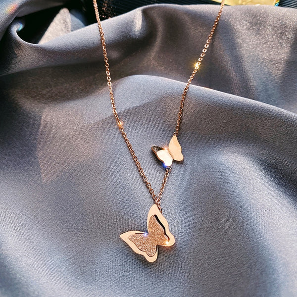 Gargantilla de mariposa de doble capa, joyería de moda, collares y colgantes para mujer