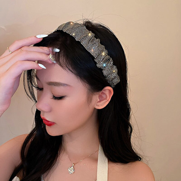 Shine White Black Rhinestone Hairbands for Women Velvet Headwear Hair Accessories