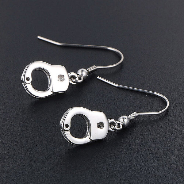 Pendientes de acero inoxidable con forma de esposas de chica estilo punk hip hop