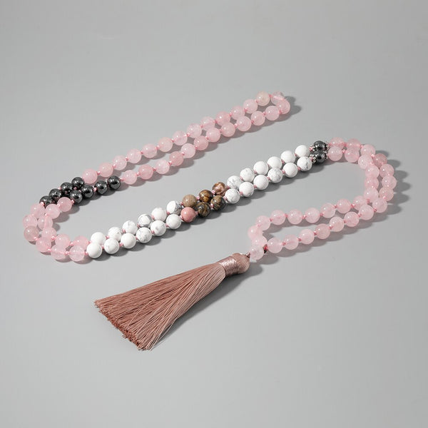 Collar anudado a mano con 108 cuentas de piedra natural Japa Mala