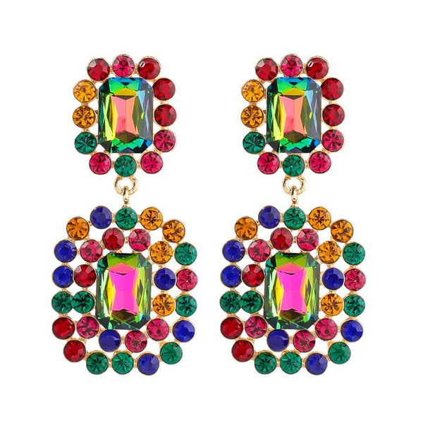 Pendientes colgantes de diamantes de imitación de colores para mujer, joyería llamativa.