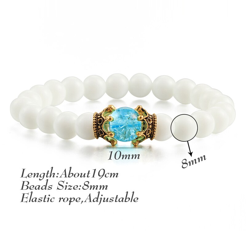 Charm Natural Stone Imperial Crown Bracelet White Yoga Beaded Bracelet For Men Women