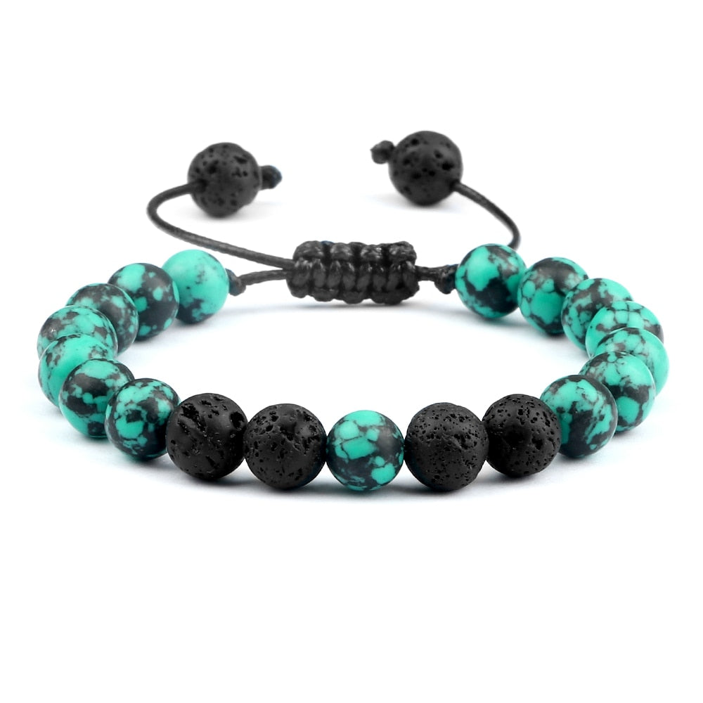 Multicolor Tiger Eye Stone Beads Bracelet Natural Lava Adjustable Braided Men Women