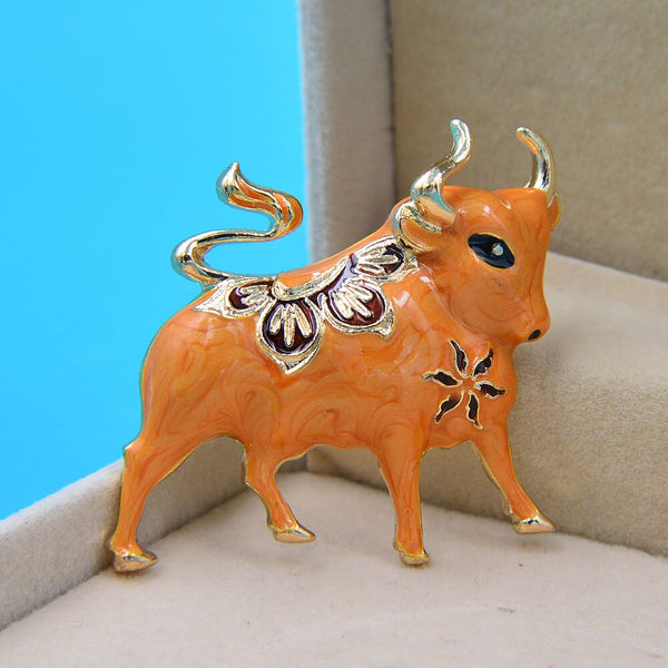 New Enamel Bull Brooch Chinese 2021 Year Zodiac Brooches Women And Men