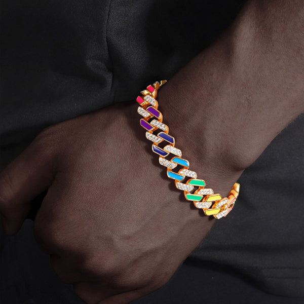 Iced Out Bracelet 8inch Bling CZ Multicolor Color Miami Link Bracelet