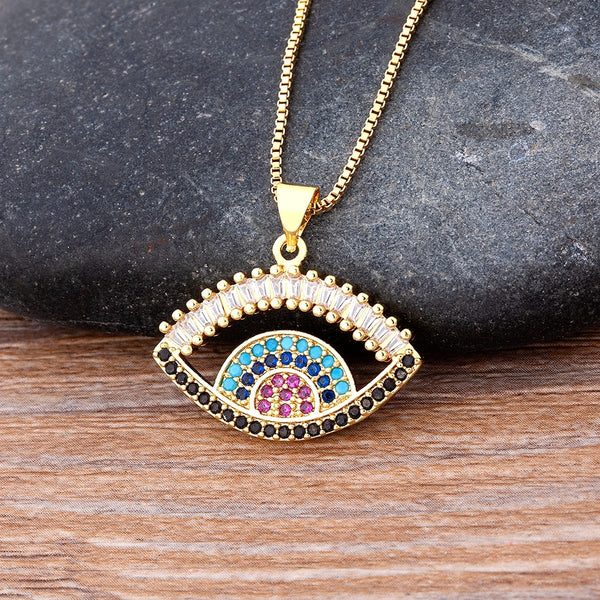 Collar con colgante de circonita y ojo malvado para mujer, cadena con diseño de personalidad