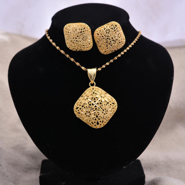 Dubai 24K gold color Jewelry sets for Women Indian Ethiopia Necklace Pendant Earrings set